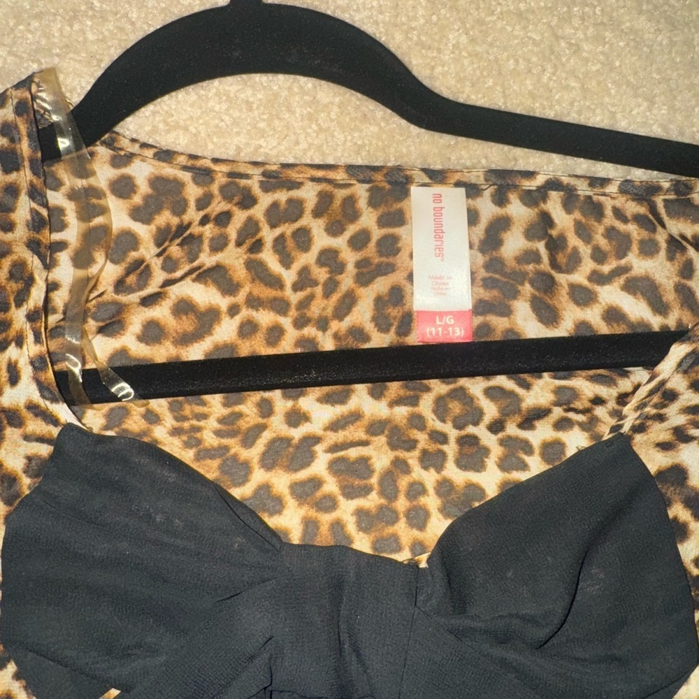 No Boundaries Leopard Print Blouse with Black Bow - Picture 2 of 4
